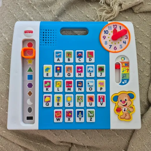 Painel interativo Fisher price, alfabeto, música, números, formas geométricas, relógio. 