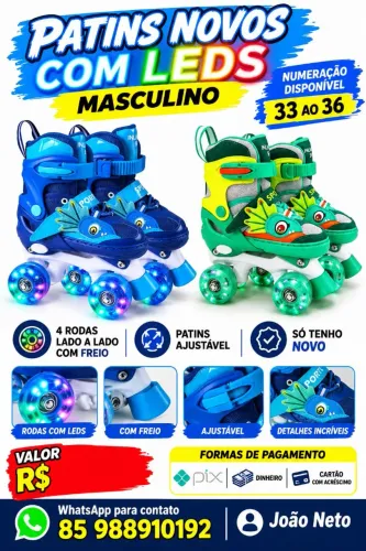 Patins novos ajustável c/leds masculino/feminino 