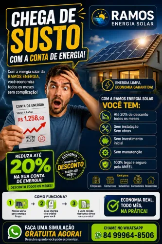 Desconto direto na conta de energia 20% com créditos da usina solar