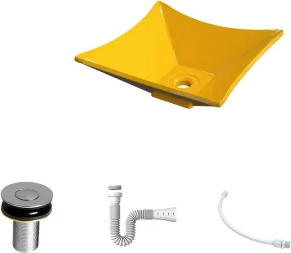 Kit Cuba L30 C/Válvula Click 1''B (2,6cm) + Sifão Pvc + Flexível Amarelo