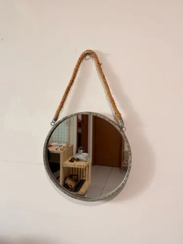 Espelho Decorativo Adnet Alça Natural 35cm Redondo