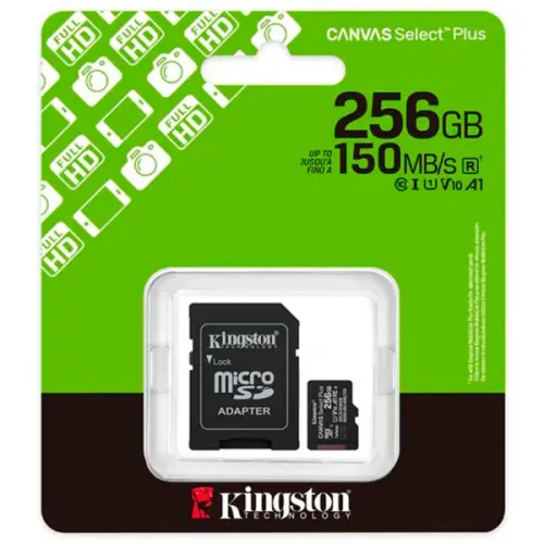 CARTAO DE MEMORIA SD KINGSTON CANVAS SELECT PLUS CLASS 10UHS-I 256GB MICRO+ADAPTADOR - SDC