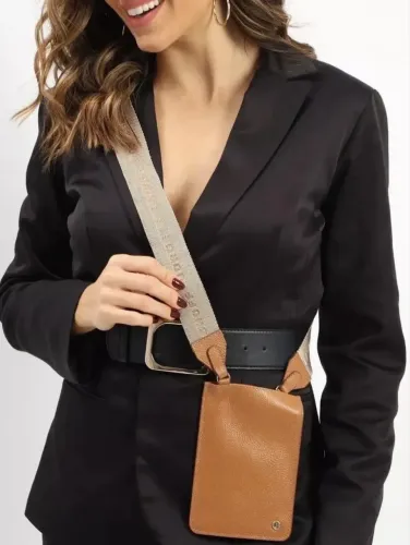 Bolsa Couro Legítimo Jorge Bischoff Porta Celular Caramelo