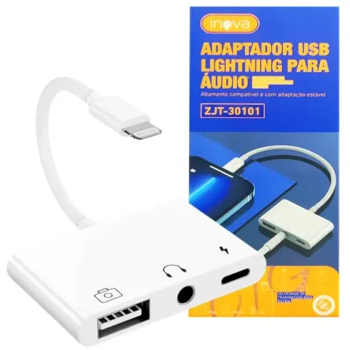 Adaptador iPhone 3 em 1 USB P2 Lightning Fone de Ouvido Câmera OTG
