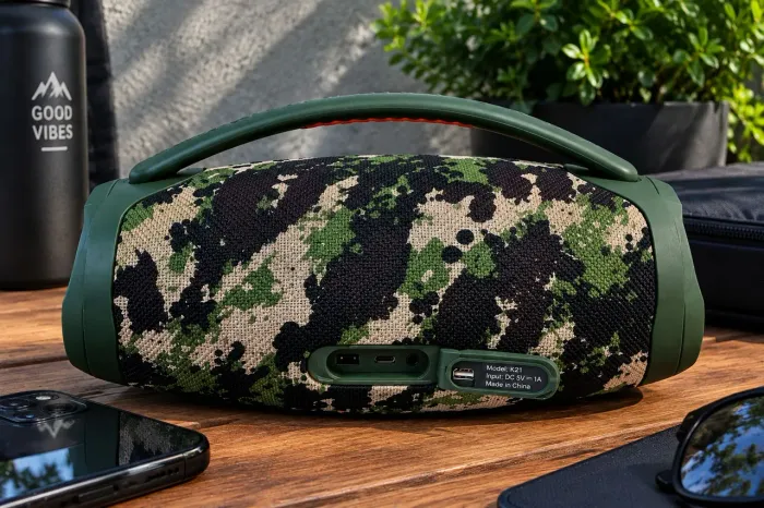 Caixa de som bombox bluetooth Bivolt verde camuflado