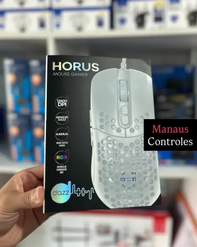 Mouse Gamer Cor branca Horus DPI 12.800 cabo de 1,5M USB