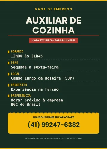 Vaga para auxiliar de cozinha