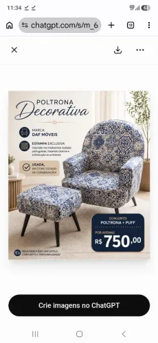 Poltrona com banqueta de apoio com estampa azulejos portugues