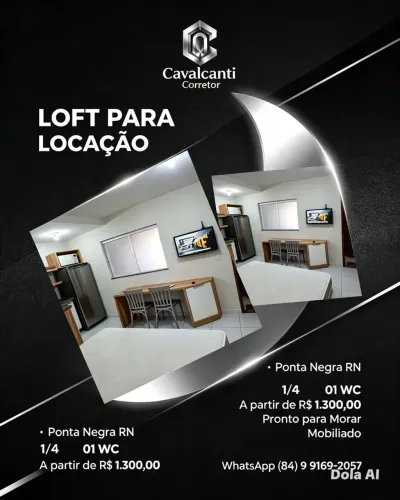 ALUGUEL LOFT 1/4 MOBILIADO - PONTA NEGRA - CAVALCANTI CORRETORCL5787|