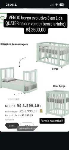 Berço infantil 3 em 1 