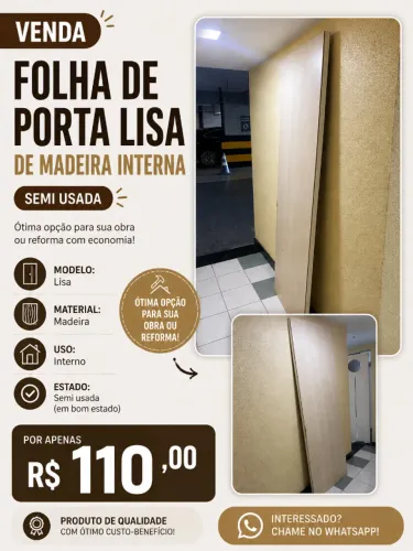 FOLHA DE PORTA LISA DE MADEIRA INTERNA