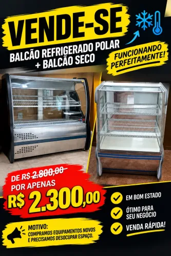 Balcão Vitrine Refrigerado Polar + Balcão Seco - R$ 2.300