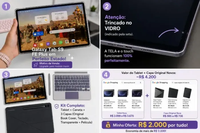 Tablet Samsung Galaxy Tab S9 plus FE com Spen (caneta)