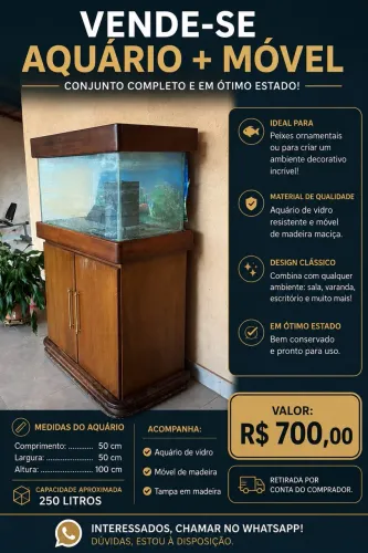 Aquário em Madeira Maciça com Gabinete - 1 metro