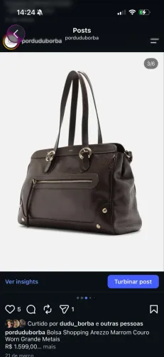 Bolsa shopping Arezzo couro worn grande metais