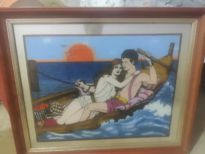 Quadro antigo pintado a mão .