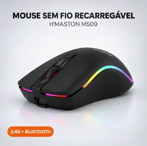 MOUSE GAMER SEM FIO, WIRELESS e BLUETOOTH 2.4G, COMPATIVEL COM PC, PS4, PS5, XBOX