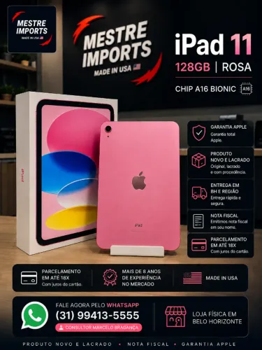 iPad 11 128GB Rosa Novo Lacrado com Nota Fiscal