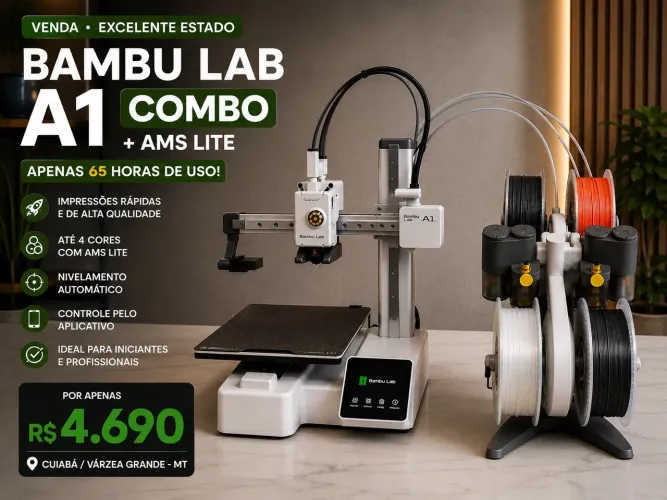 BAMBU LAB A1 COMBO + AMS LITE - APENAS 65 HORAS DE USO