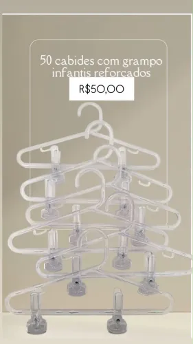 50 cabides infantis  de acrílico reforçados com clipes 