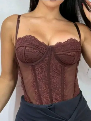 Corset Renda Cinderela Elegante Alça Regulável Sem Bojo Tule Moda Blogueira