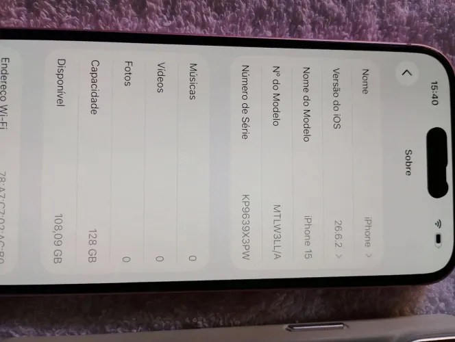Disponível para venda. iPhone 15 128gb.