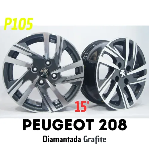 Roda aro 15 Peugeot 208 grafite com diamantado 4x108 jogo novo