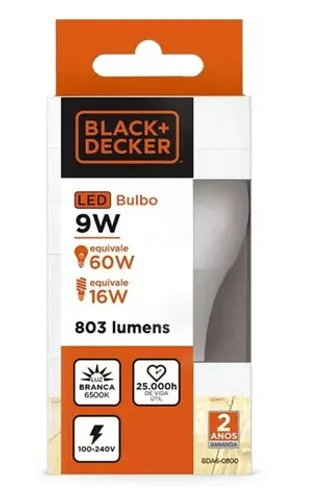 Lâmpada Bulbo Led 9w Black&Decker Bivolt Luz Branco Frio<br>