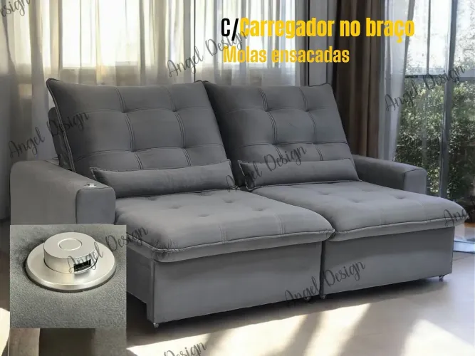 Sofá molas Ensacadas com carregador no braço 