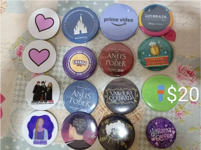 Botons diversos temas e de eventos como CCXP, D23, TUDUM ( tamanho Grande)