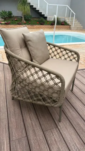 poltronas alumínio corda náutica estofado jardim varanda área externa 
