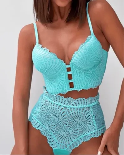 Conjunto de Lingerie Renda Azul Claro