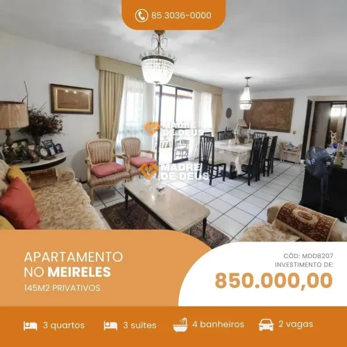 Excelente apartamento na região no Meireles com 145 metros