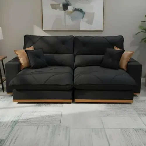 Sofa Retratil e Reclinavel Aquiles/Gran Bello 2,00 m Veludo Preto 111 - ZARAT ESTOFADOS