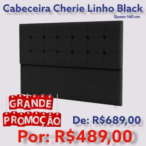 NOVA LACRADA! Cabeceira Ortobom Cherie Linho Black Queen 160cm  