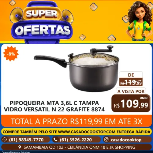PIPOQUEIRA MTA 3,6L C/ TAMPA VIDRO VERSATIL N22 GRAFITE 8874