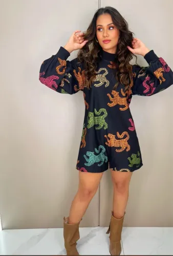 Macacão estampado com mangas bufantes farm GG