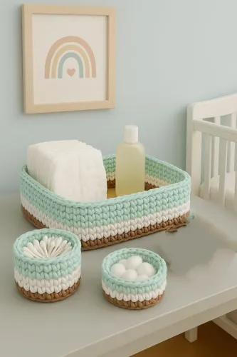 Kit higiene bebê em crochê fio malha para quarto de bebê 