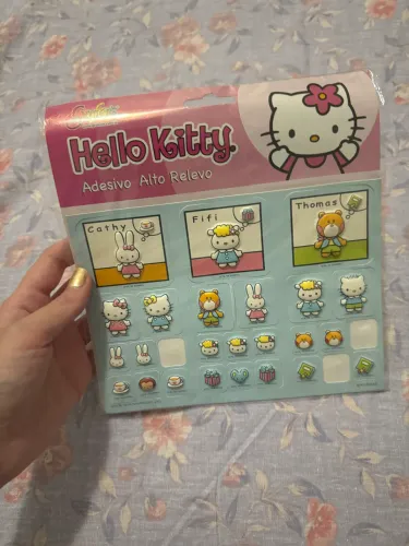 Cartela de adesivos antigos em alto relevo da Hello Kitty