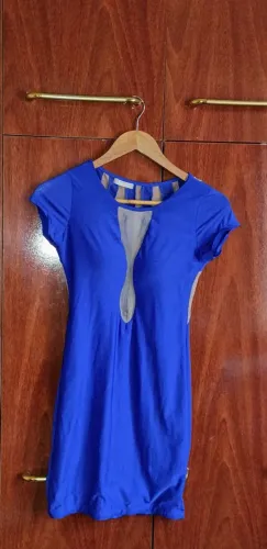 Vestido Azul com Detalhe Transparente