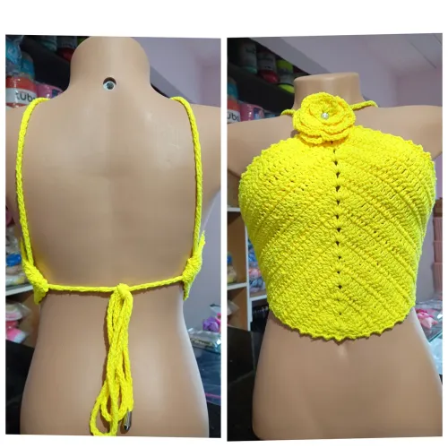 Top Crochê Amarelo Neon Artesanal