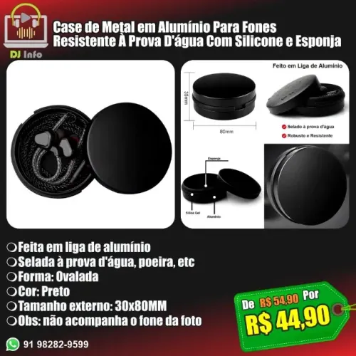 Case de Metal em Alumínio Para Fones Resistente À Prova D'água Com Silicone e Esponja
