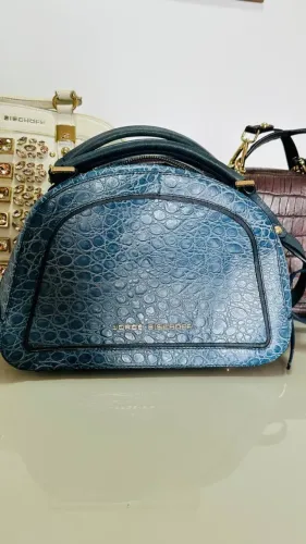 Bolsa Jorge Bischoff Couro Mão E Ombro Azul-marinho