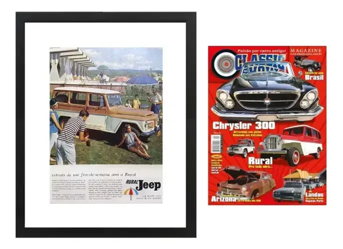 Kit Rural Willys - Quadro com Propaganda Original + Revista com história