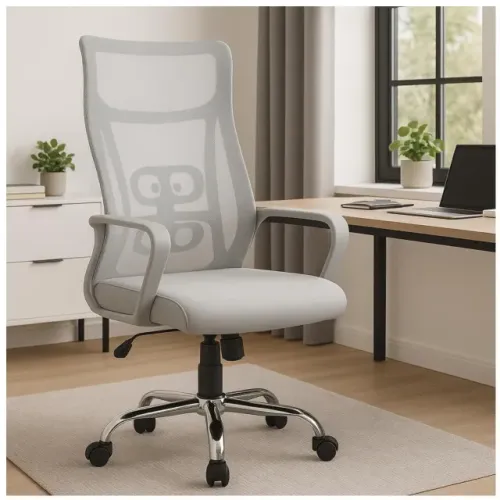 Cadeira Escritório Tela NAVI Cinza Ergonômica Conforto Executivo Design Moderno 20081