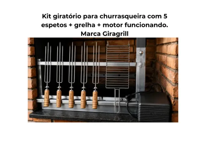 kit giratório para churrasqueira de alvenaria com 5 espetos marca Giragrill