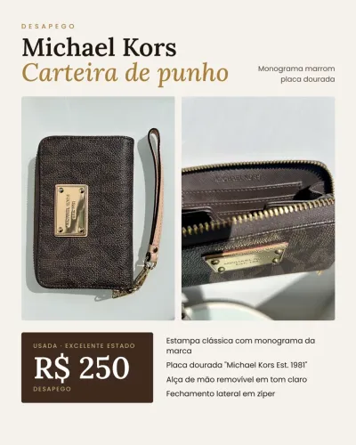 Carteira de punho Michael Kors original - monograma marrom