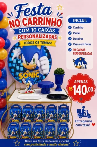 FESTA NO CARRINHO COM 10 UNIDADES DE PERSONALIZADOS