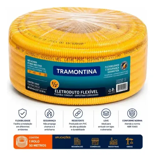 Eletroduto corrugado flexível Tramontina de 1/2 polegada rolo 50m