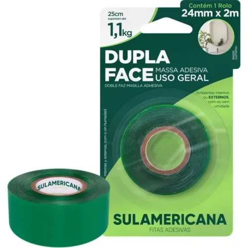 Fita Dupla Face Massa Acrílica 24 mm x 2 m - Sulamericana